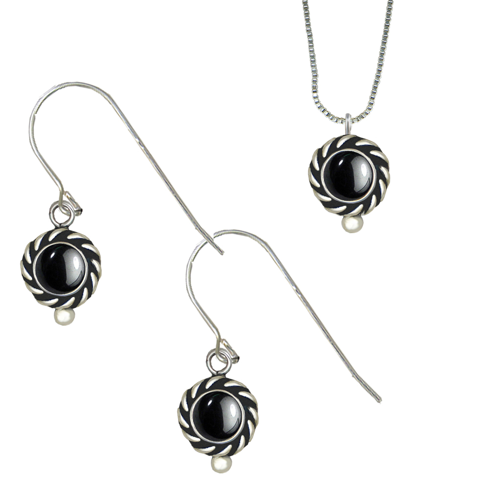 Sterling Silver Petite Necklace Earrings Set Hematite